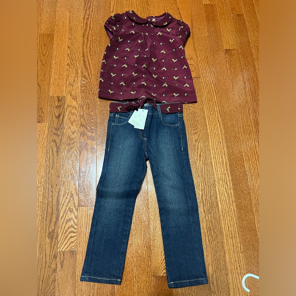 Janie and Jack Equestrian Jeans and silk Blouse.  HTF size 4